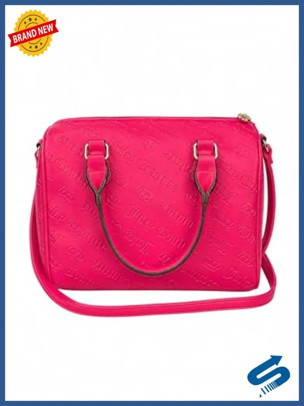 Embossed Logo Satchel Crossbody Handbag with Top Handles & Adjustable Strap
